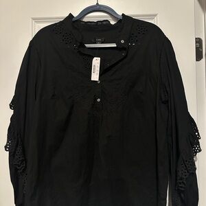 J. Crew Black Blouse with Eyelet Details